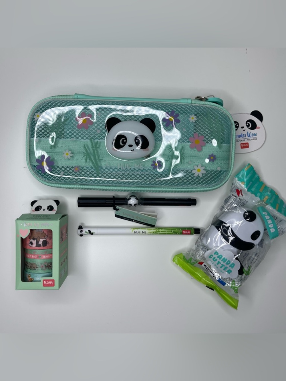 Legami Milano Panda Pencil Case, Pens, Washi Tape & Tape Cutter Set NEW